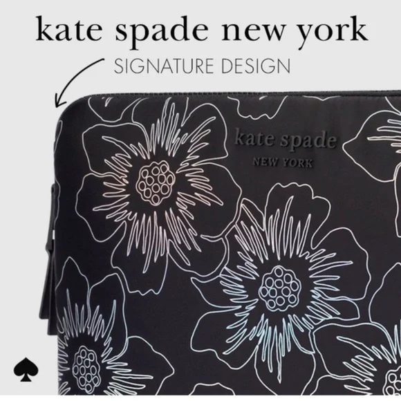 Kate Spade Puffer Laptop Sleeve Hollyhock Iridescent Black Floral 14" Case Bag - Picture 6 of 9